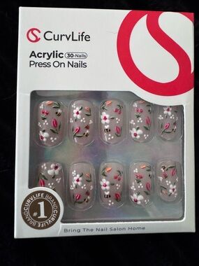 Pink Floral Acrylic Press-On Nails